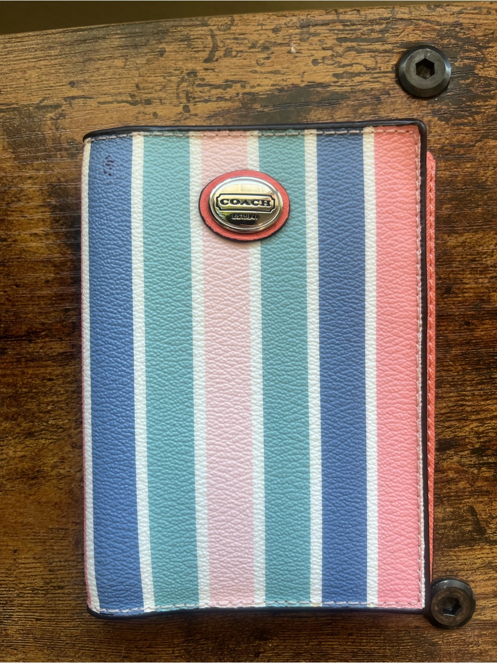 Coach Striped Leather Passport Cover/ Wallet